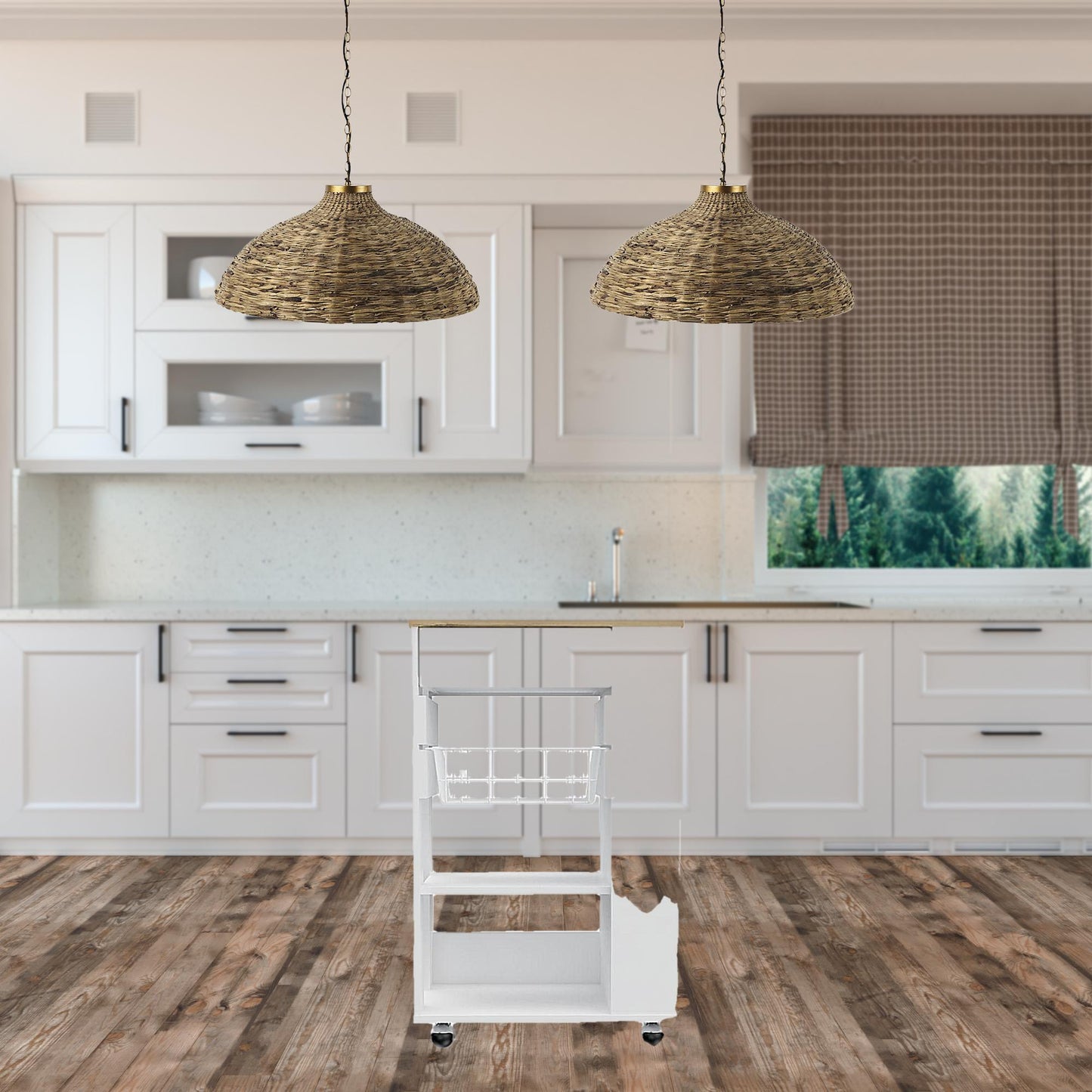 White and Brown 22" Rolling Kitchen Cart With Storage