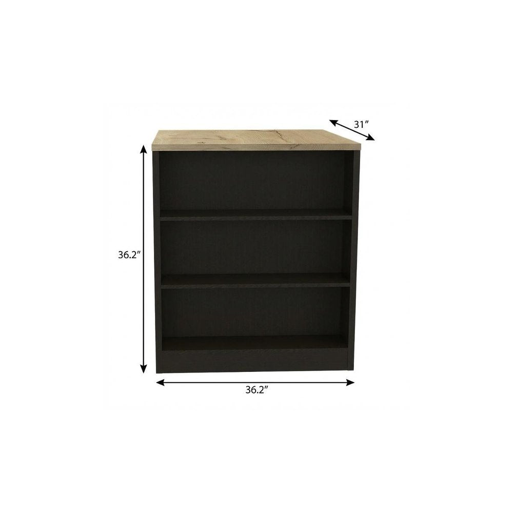 36" Natural and Black Wood Kitchen Island With Storage