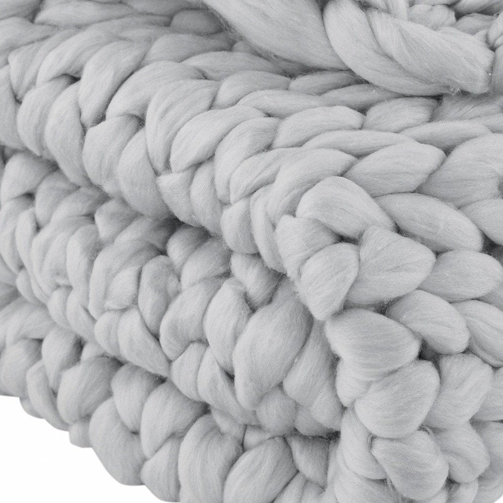 50" X 60" Light Gray Boho Chunky Knit Throw Blanket
