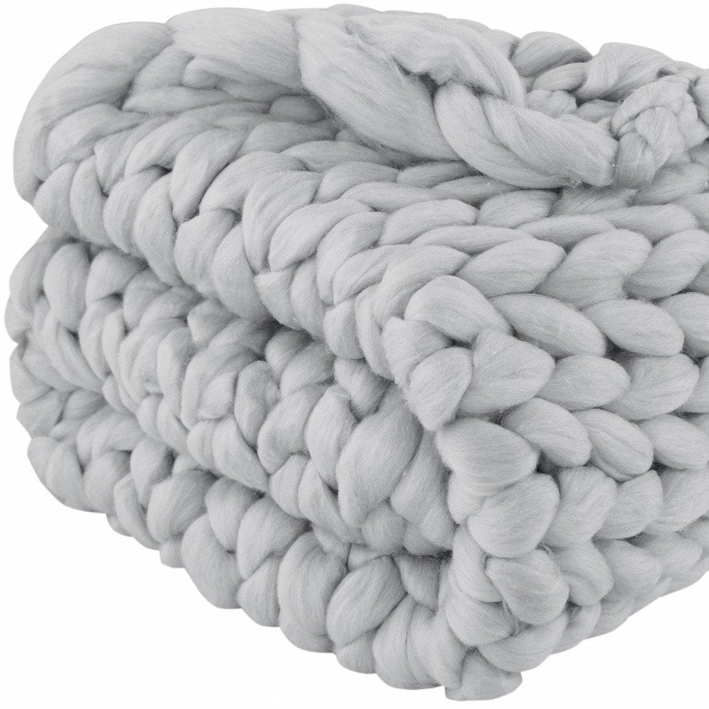 50" X 60" Light Gray Boho Chunky Knit Throw Blanket