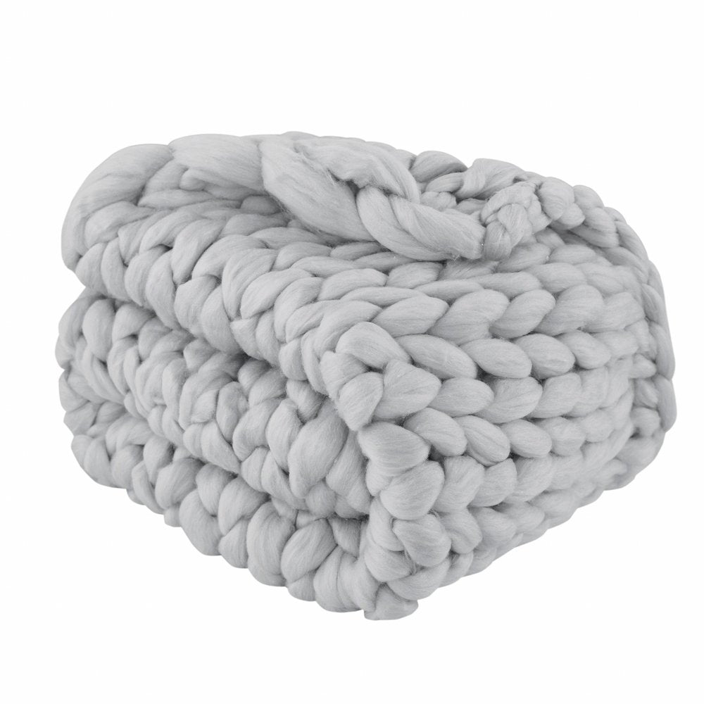 50" X 60" Light Gray Boho Chunky Knit Throw Blanket