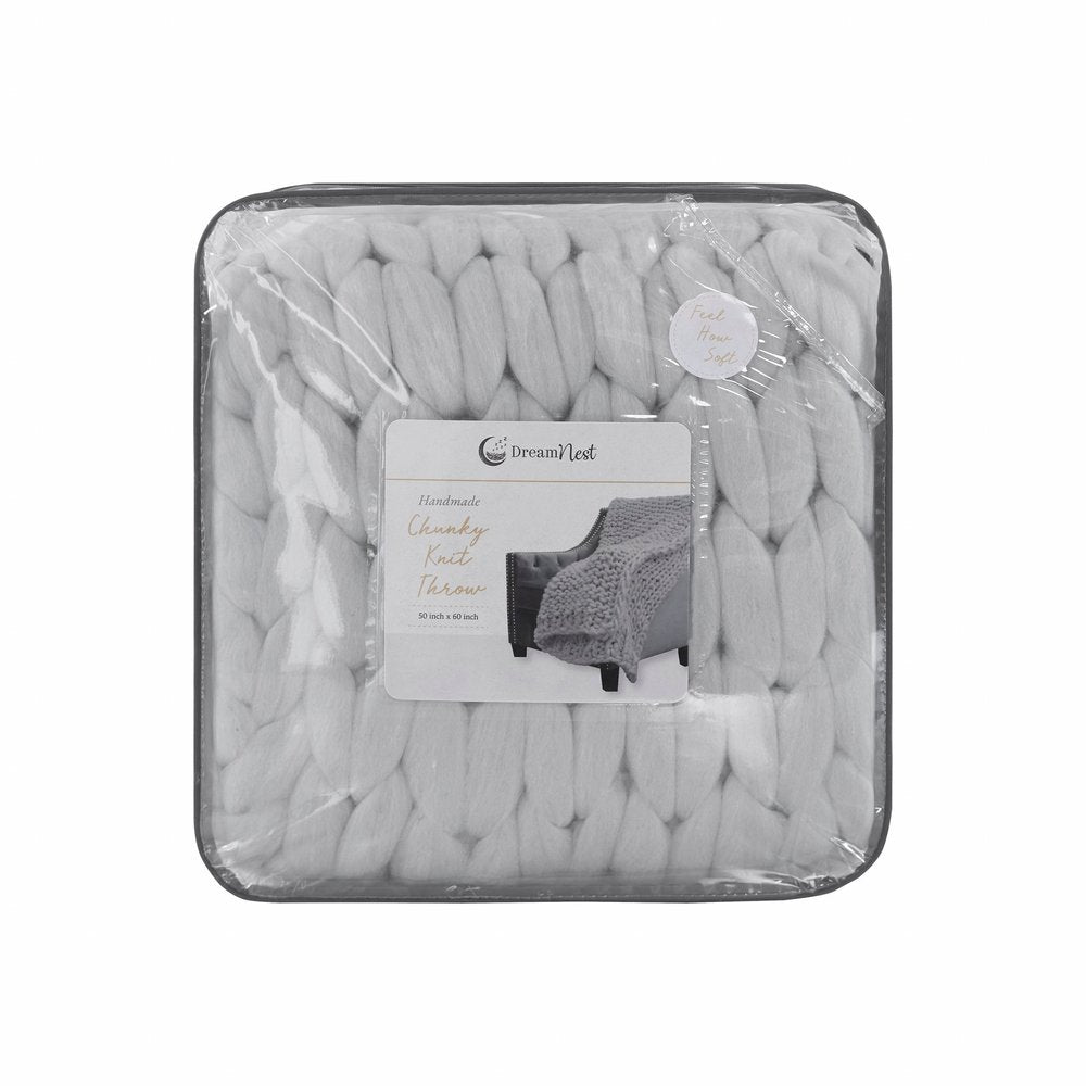50" X 60" Light Gray Boho Chunky Knit Throw Blanket