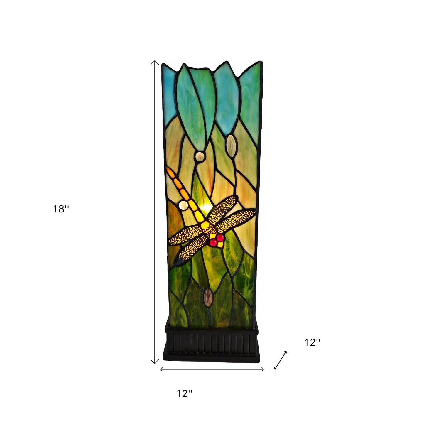 18" Dark Brown Table Lamp With Green and Black Shade