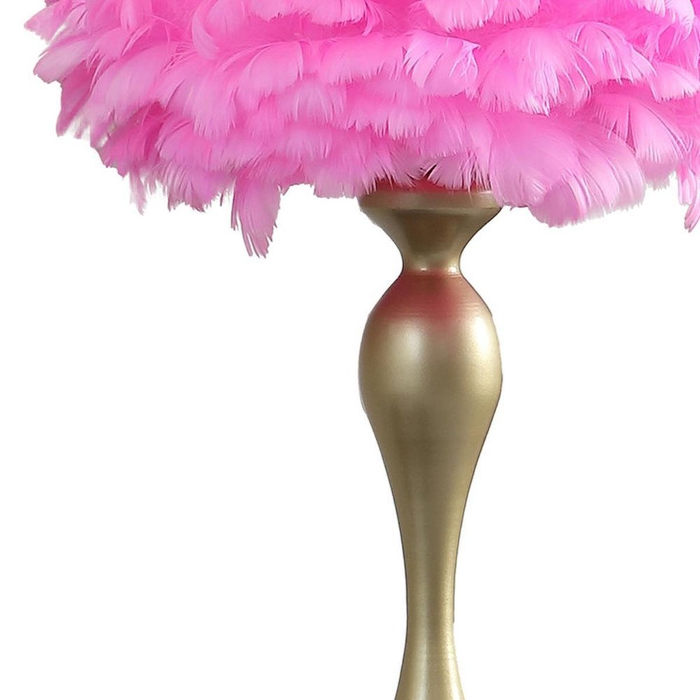 24" Glam Hot Pink Feather and Gold Table Lamp