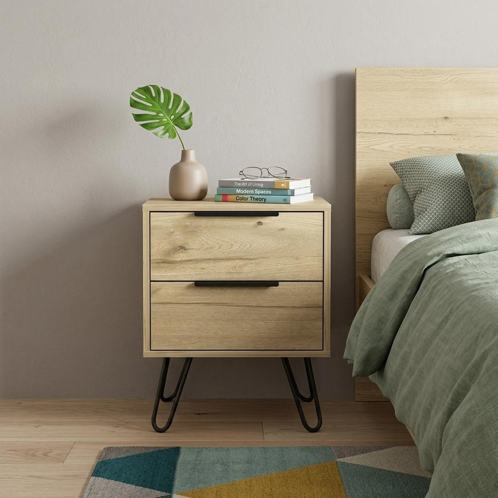 22" Oak Wood Two Drawer Nightstand