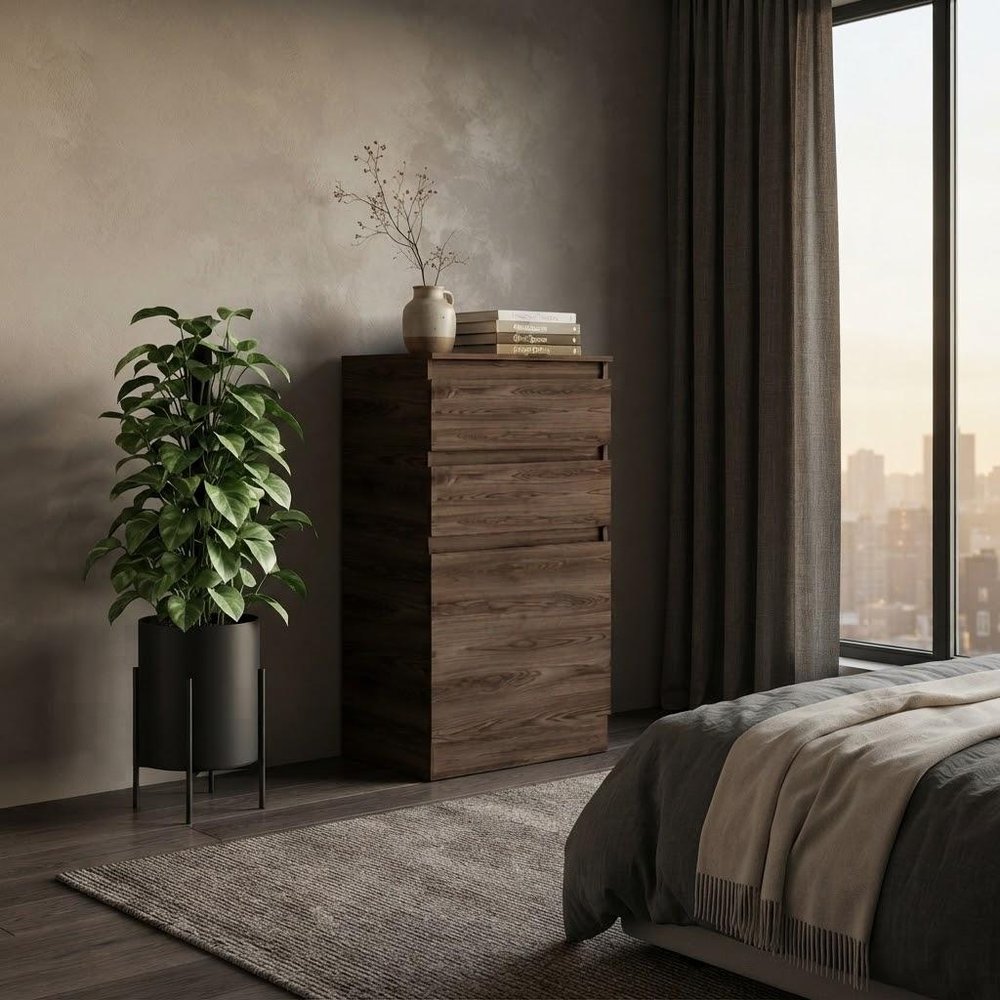23" Dark Brown Wood Two Drawer Dresser