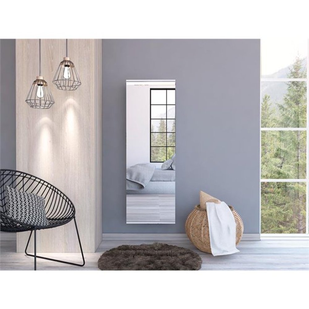 Stylish White Wall Mounted Shoe Rack with Mirror