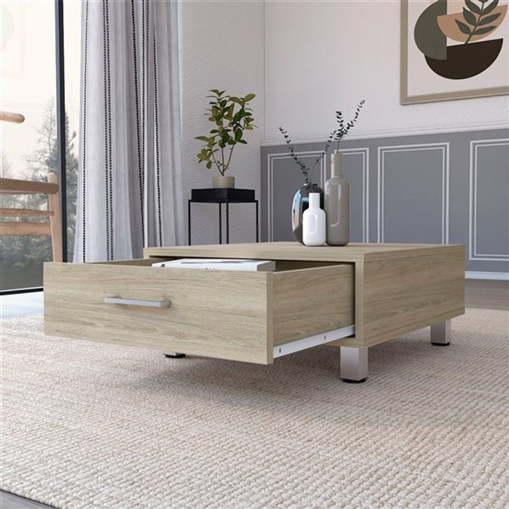 24" Beige And Light Gray Coffee Table With Drawer