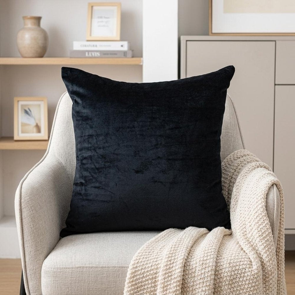 22" Black Cotton Blend Throw Pillow