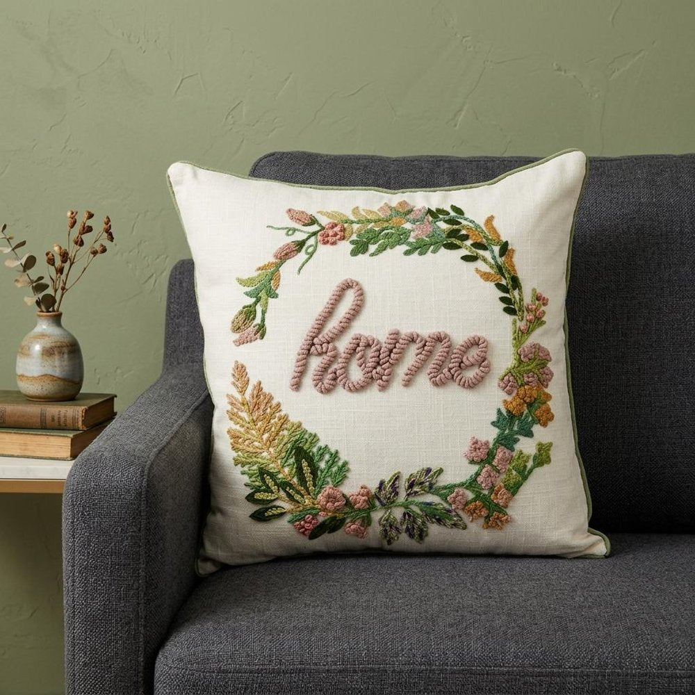 18" Beige Cotton Throw Pillow