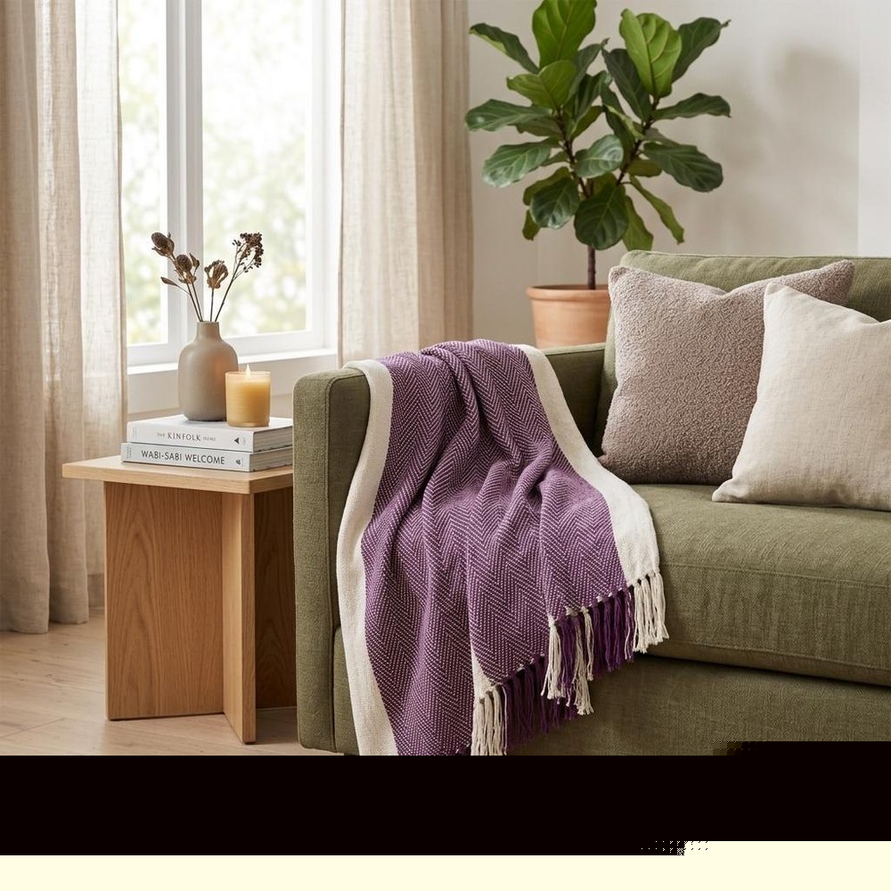 Purple Woven Cotton Throw Blanket