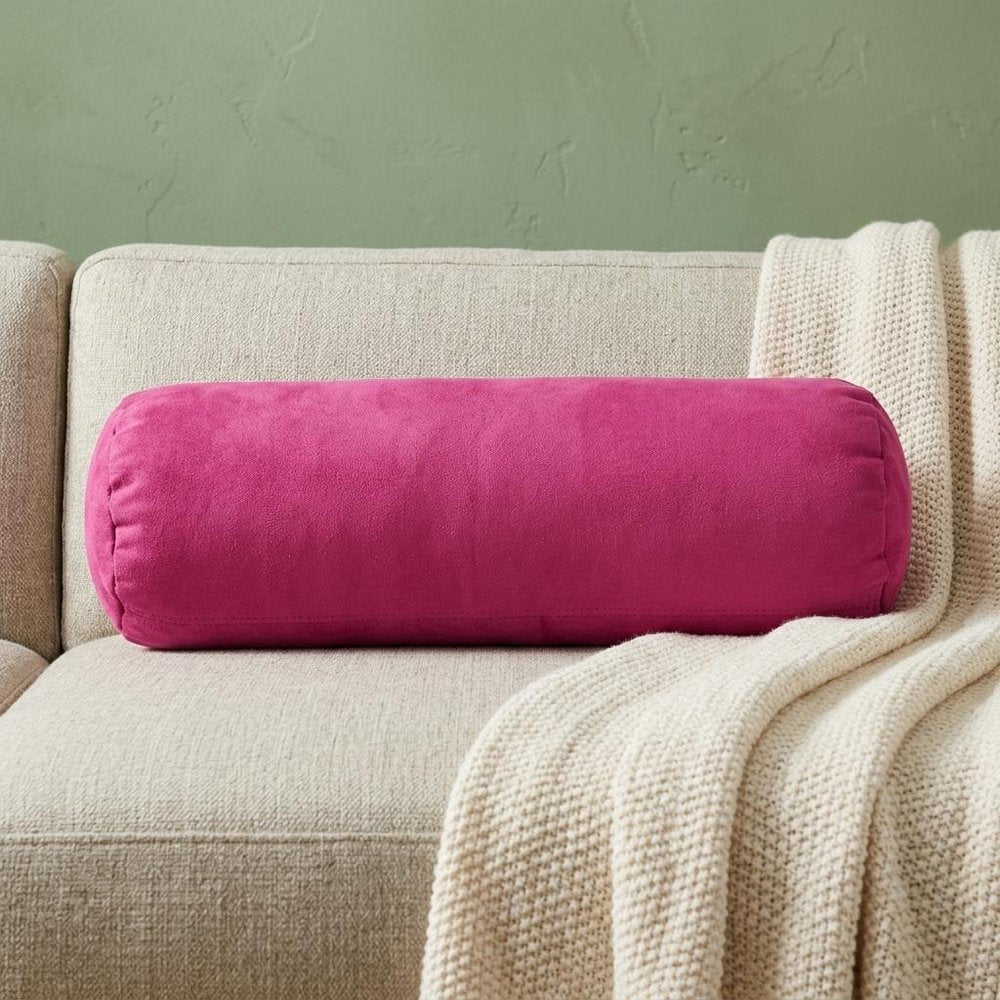 8" X 20" Fuchsia Microsuede Bolster Throw Pillow