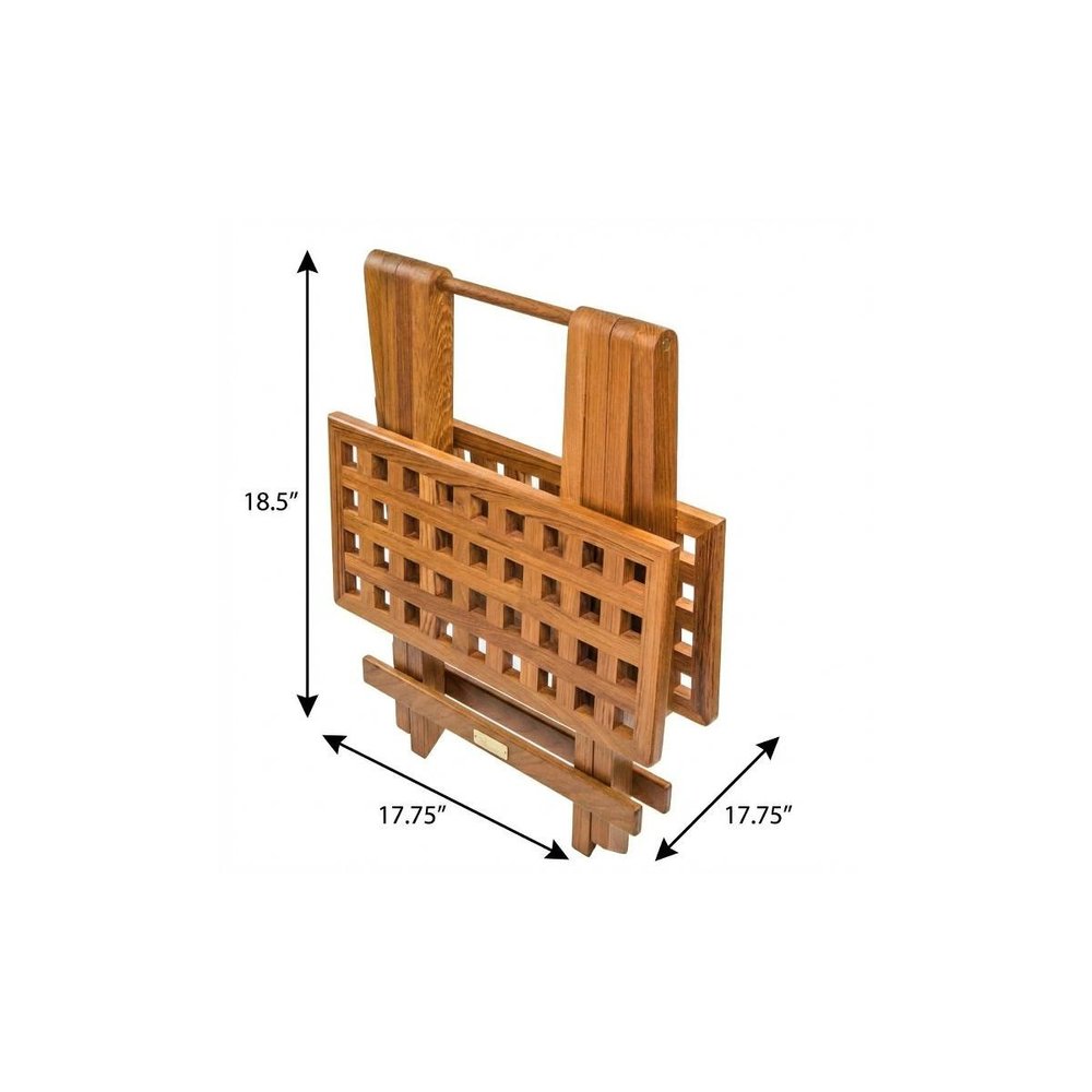 19" Brown Solid Teak Wood Square Indoor Outdoor Folding End Table
