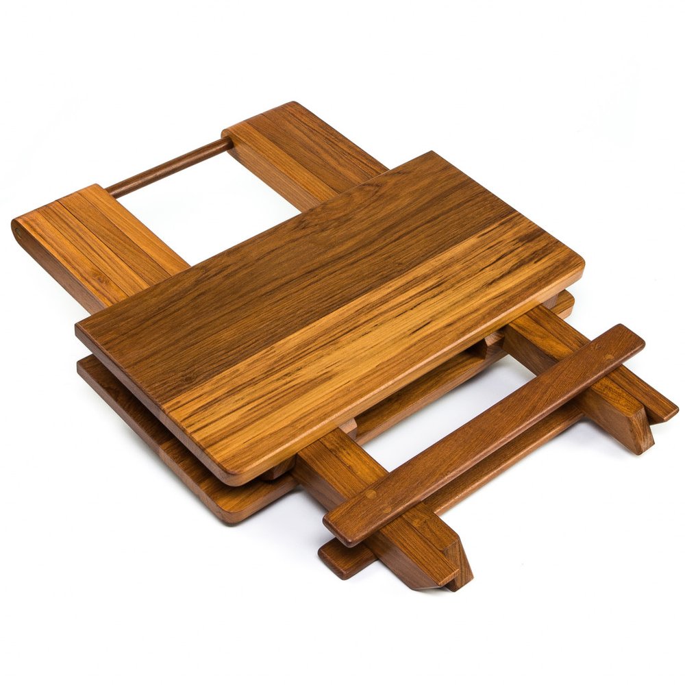 19" Brown Solid Square Teak Folding Indoor Outdoor End Table