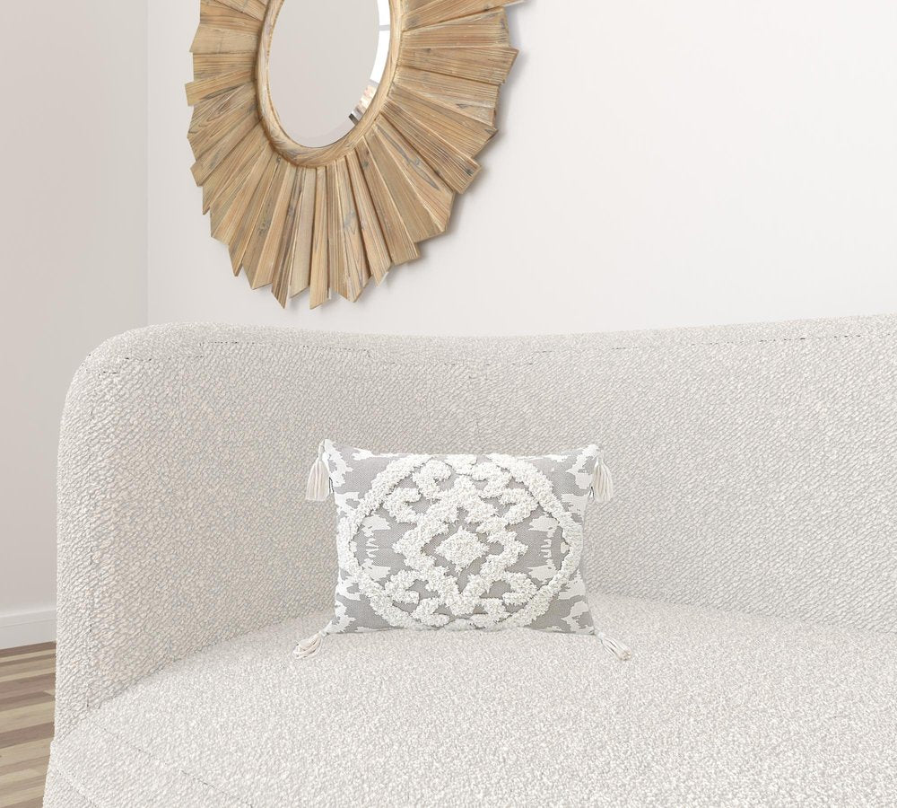 13" X 18" Gray and White Throw Pillow with Tassels