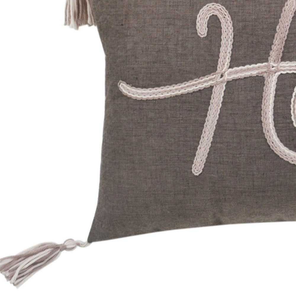 13" X 20" Gray and White Home Throw Pillow with Tassels