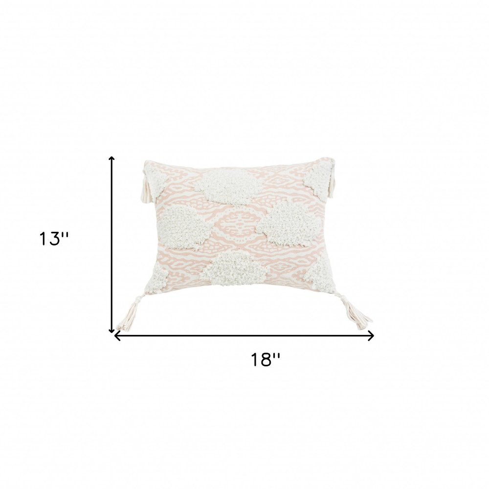 13" X 18" Peach and White Throw Pillow with Tassels