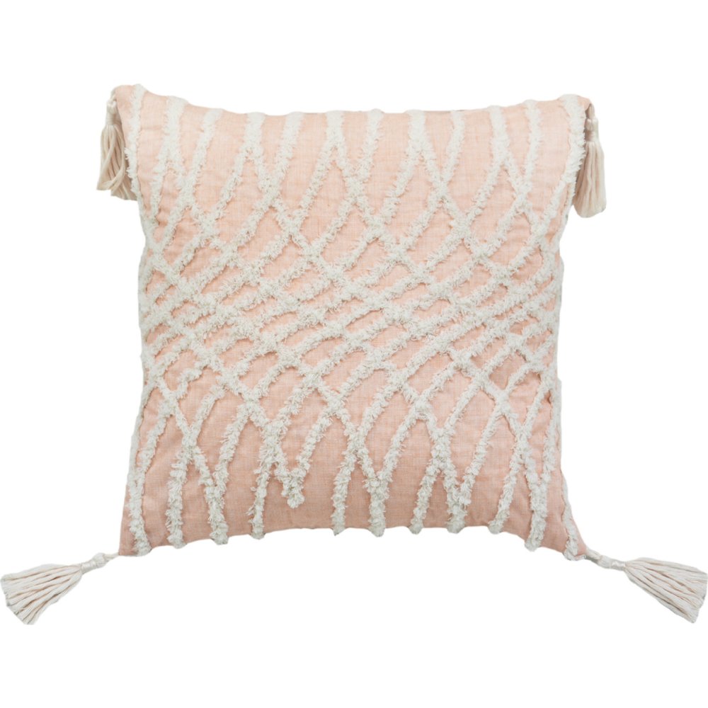 17" Beige Throw Pillow with Tassels