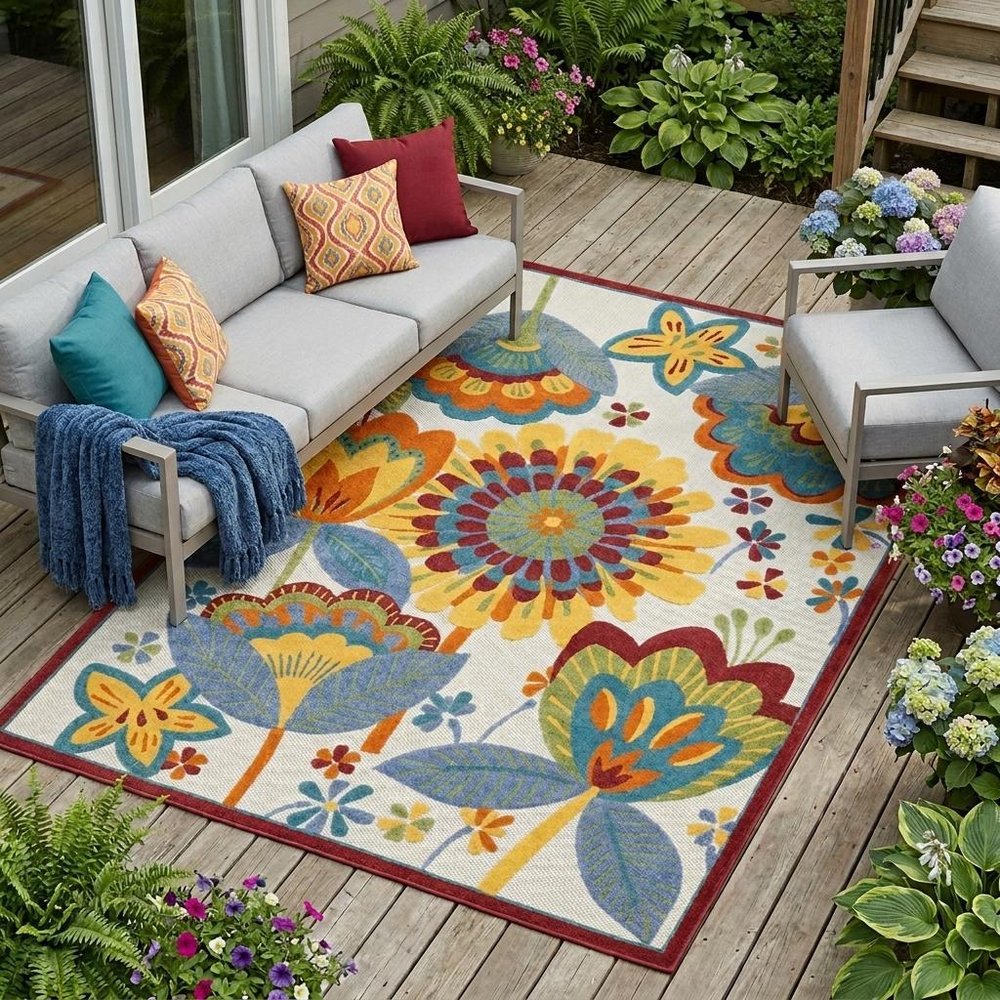 9' X 12' Blue And Yellow Indoor Outdoor Area Rug