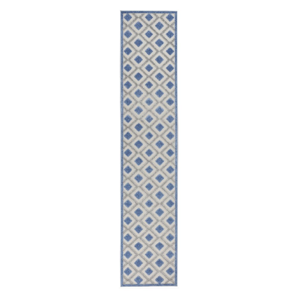 10' Blue And Gray Indoor Outdoor Runner Rug