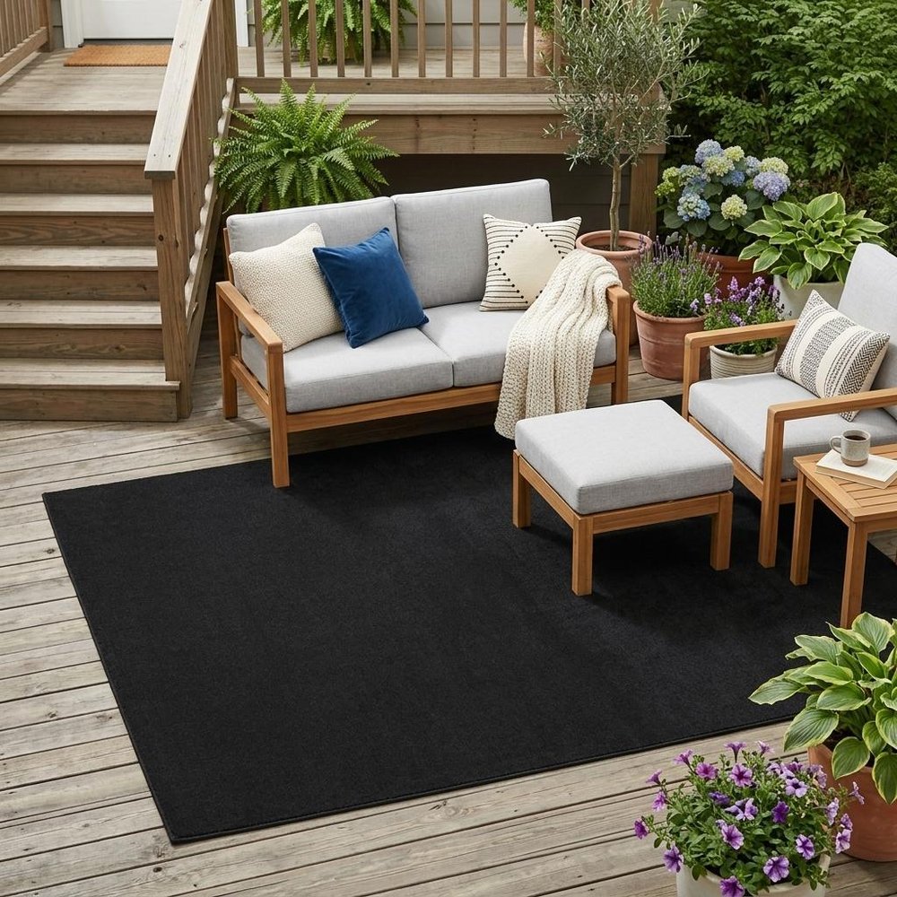 4' X 6' Black Stain Resistant Indoor Outdoor Area Rug