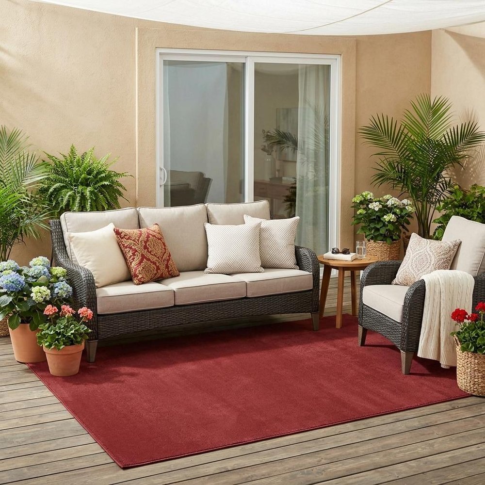 5' X 7' Brick Red Stain Resistant Indoor Outdoor Area Rug