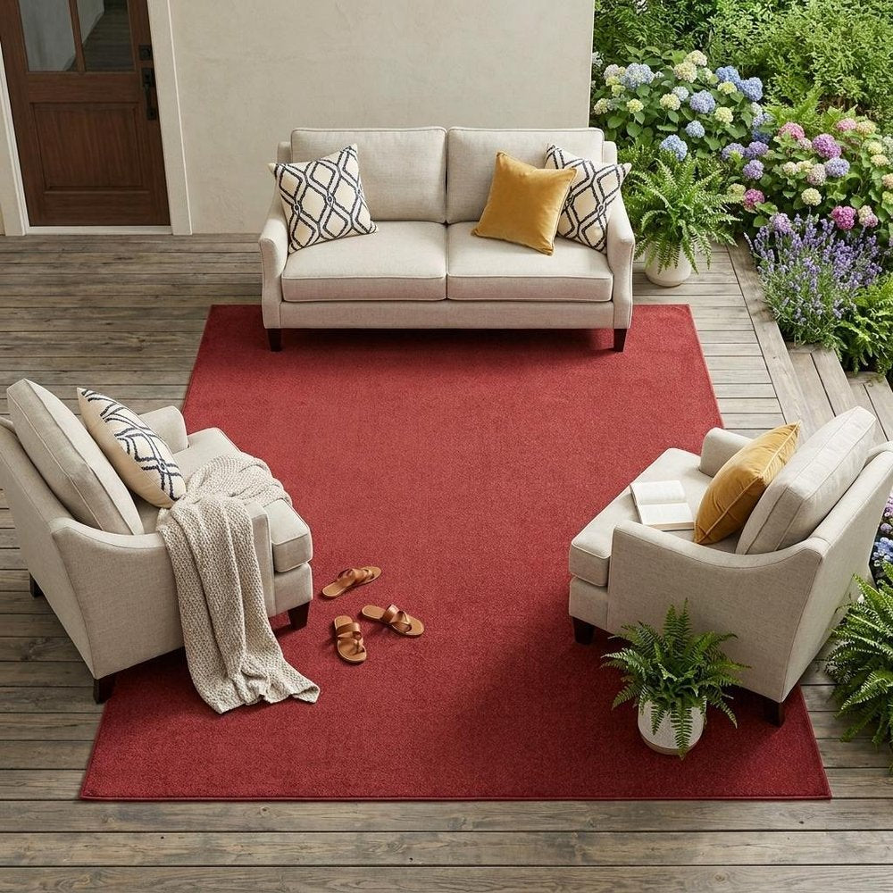8' X 10' Brick Red Stain Resistant Indoor Outdoor Area Rug