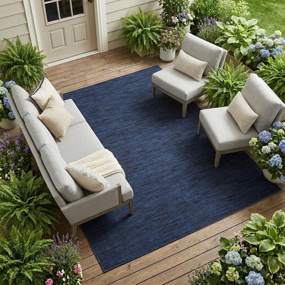 10' X 14' Midnight Blue Stain Resistant Indoor Outdoor Area Rug