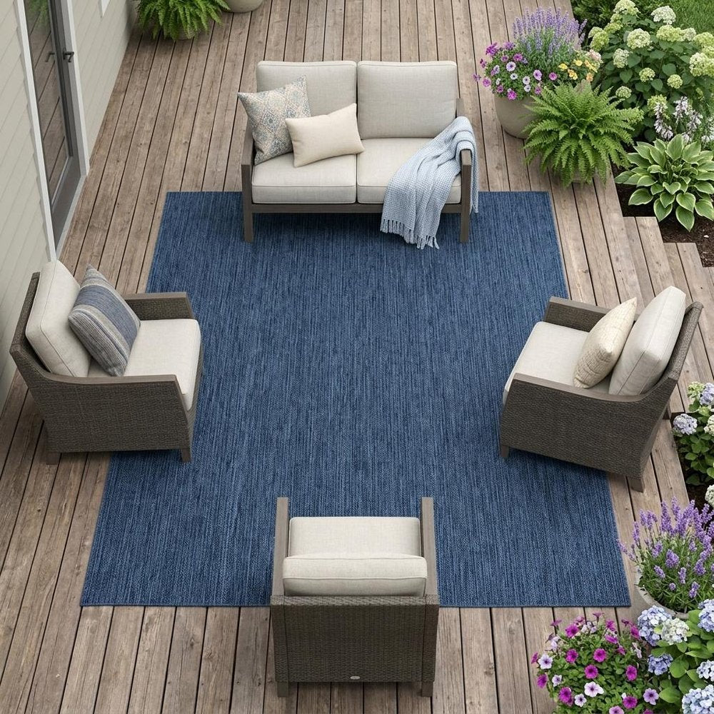 9' X 12' Midnight Blue Stain Resistant Indoor Outdoor Area Rug