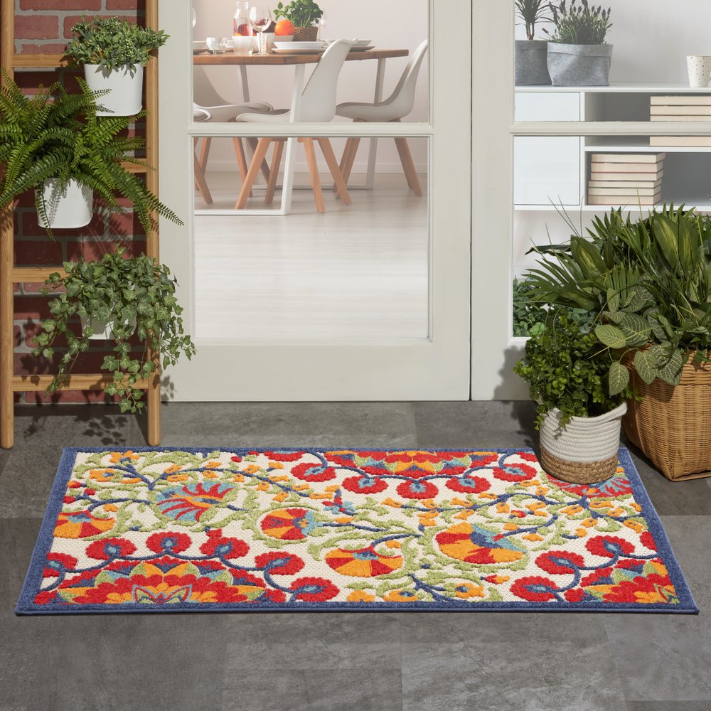 3' X 5' Red And Ivory Indoor Outdoor Area Rug