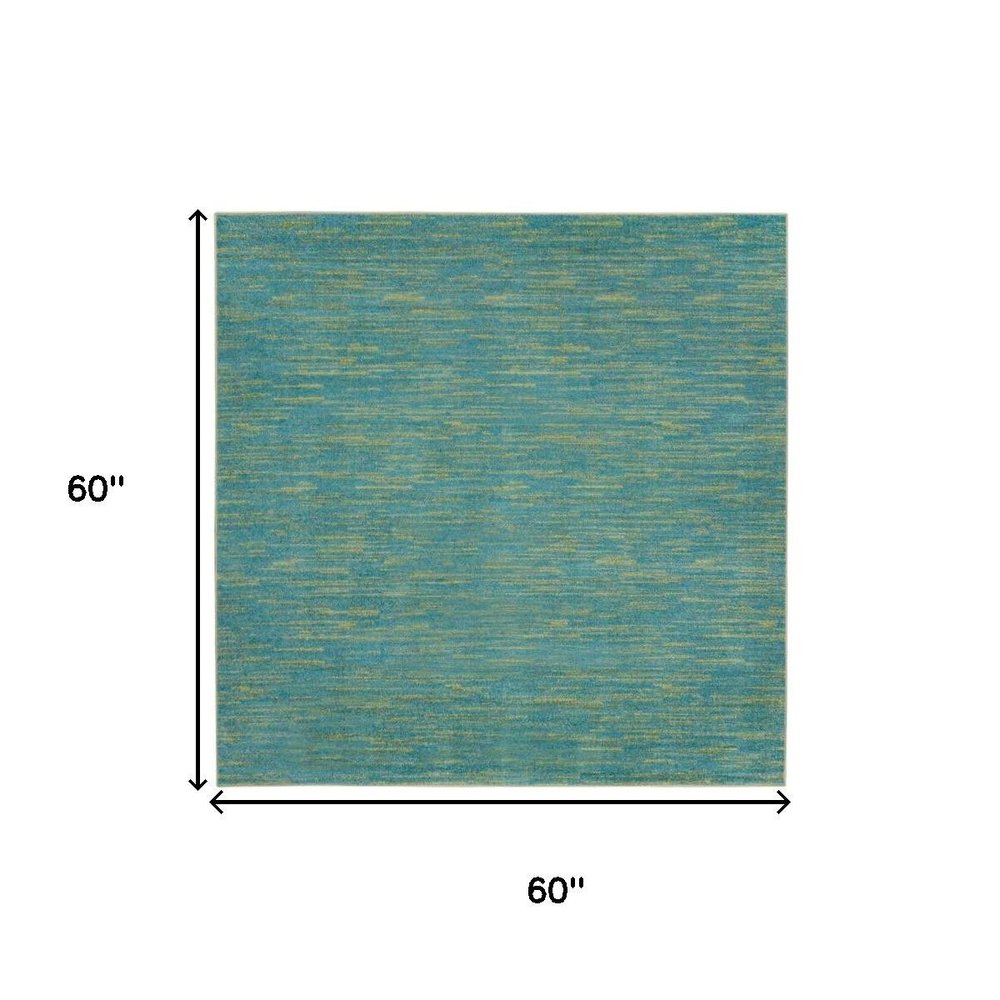5' X 5' Blue And Green Square Indoor Outdoor Area Rug
