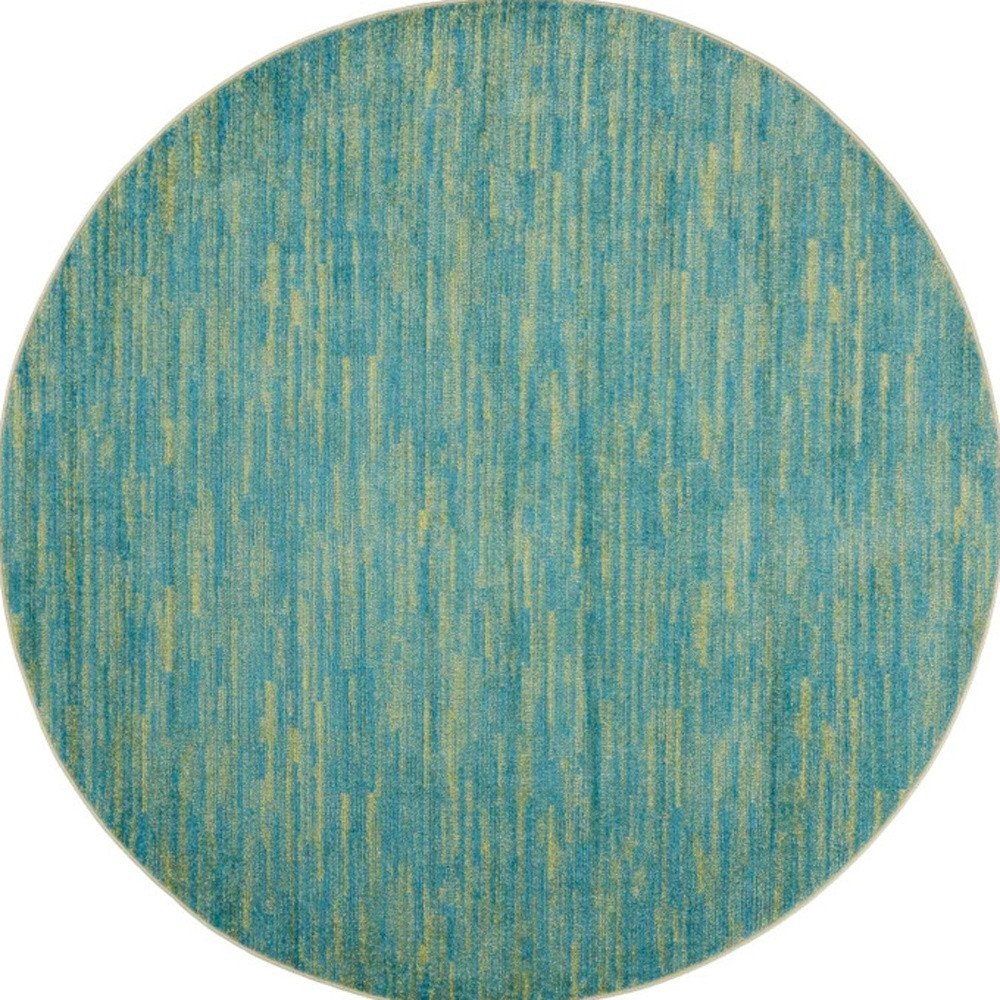 6' X 6' Blue And Green Round Indoor Outdoor Area Rug