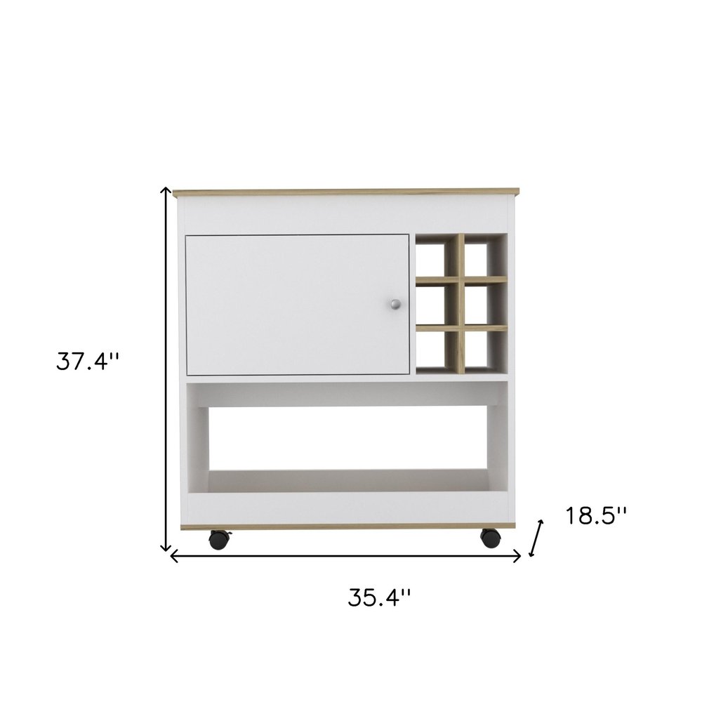 Brown and White Rolling Bar Cart With Wine Storage