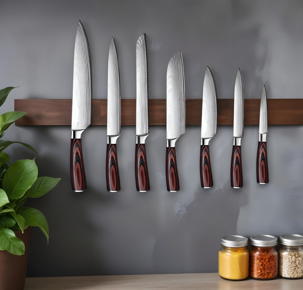 Black And Brown Wood Seven Piece Cutlery Set