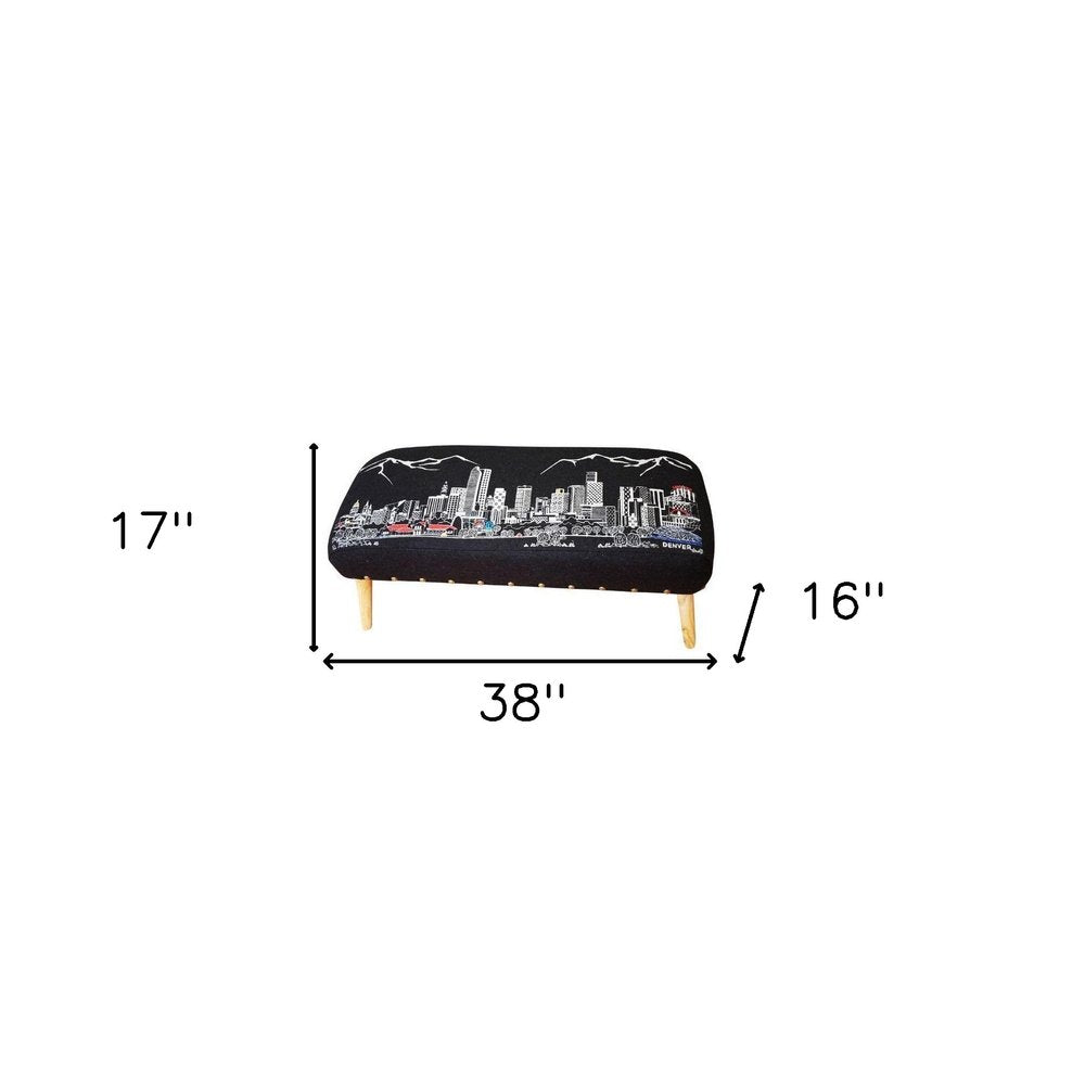 38" Gray Wool and Brown Ottoman