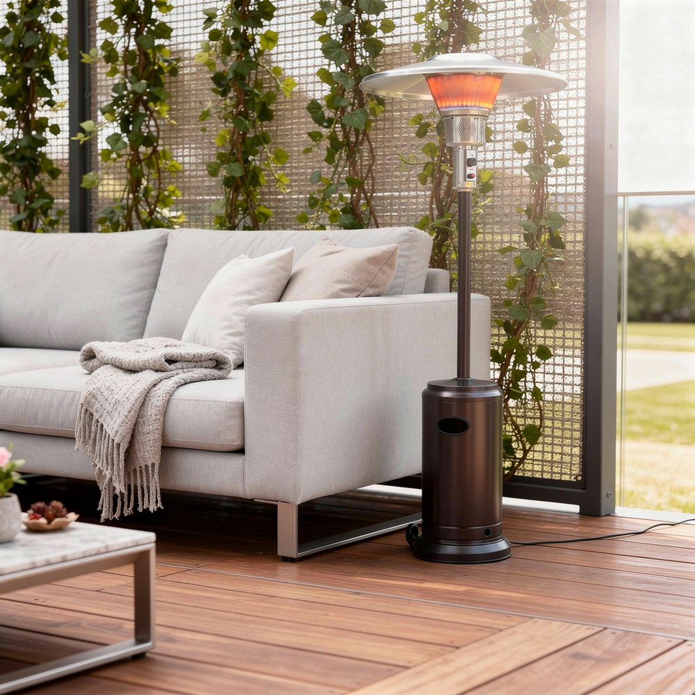 40000 BTU Bronze Steel Propane Cylindrical Pole Standing Patio Heater