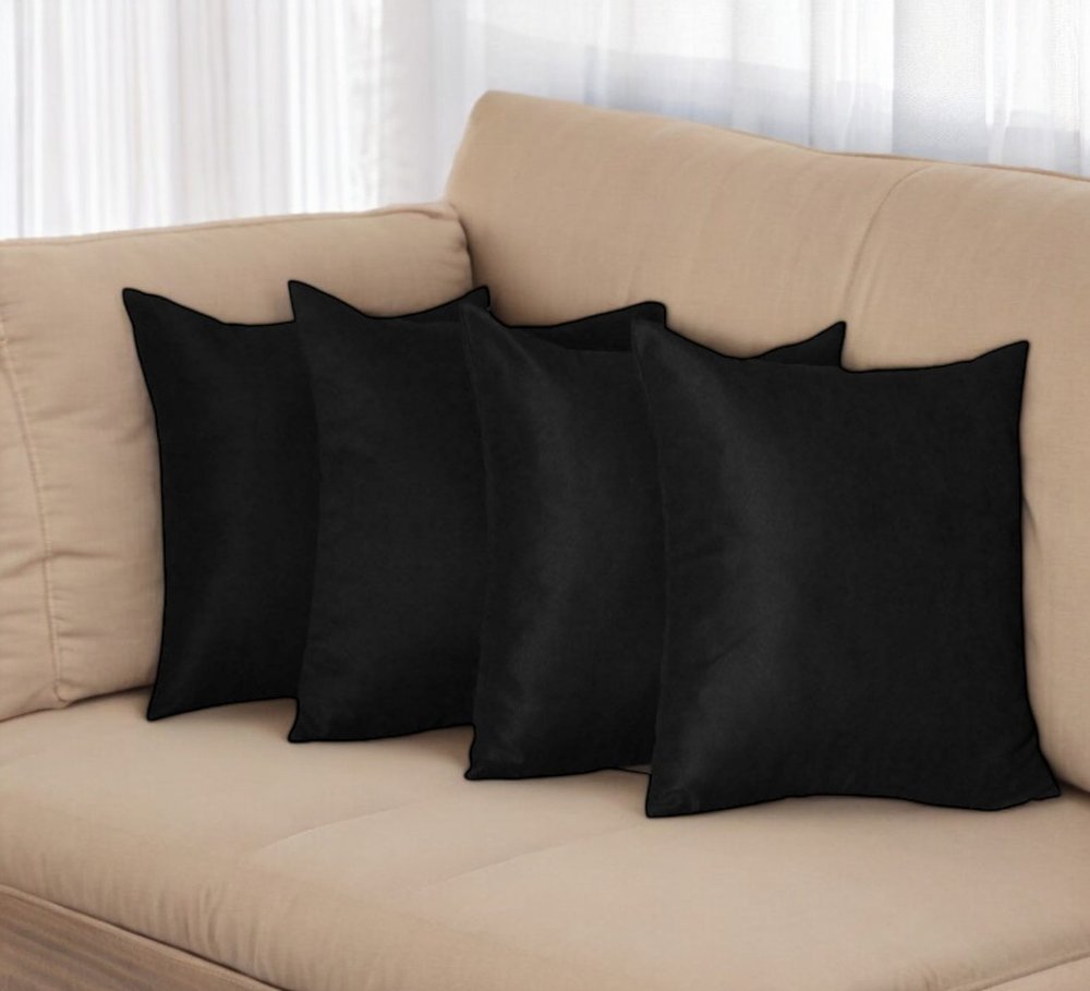 Set Of Four 17" X 17" Black Polyester Zippered Pillow Cover