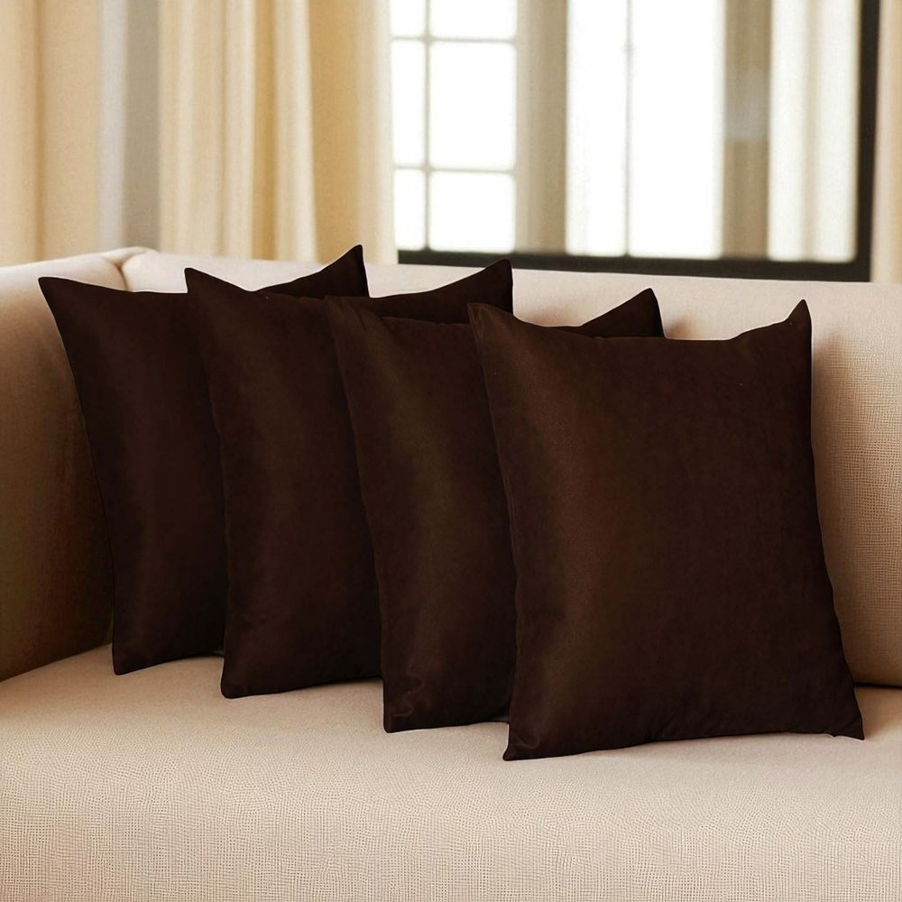 Set Of Four 18" X 18" Brown Polyester Zippered Pillow Cover