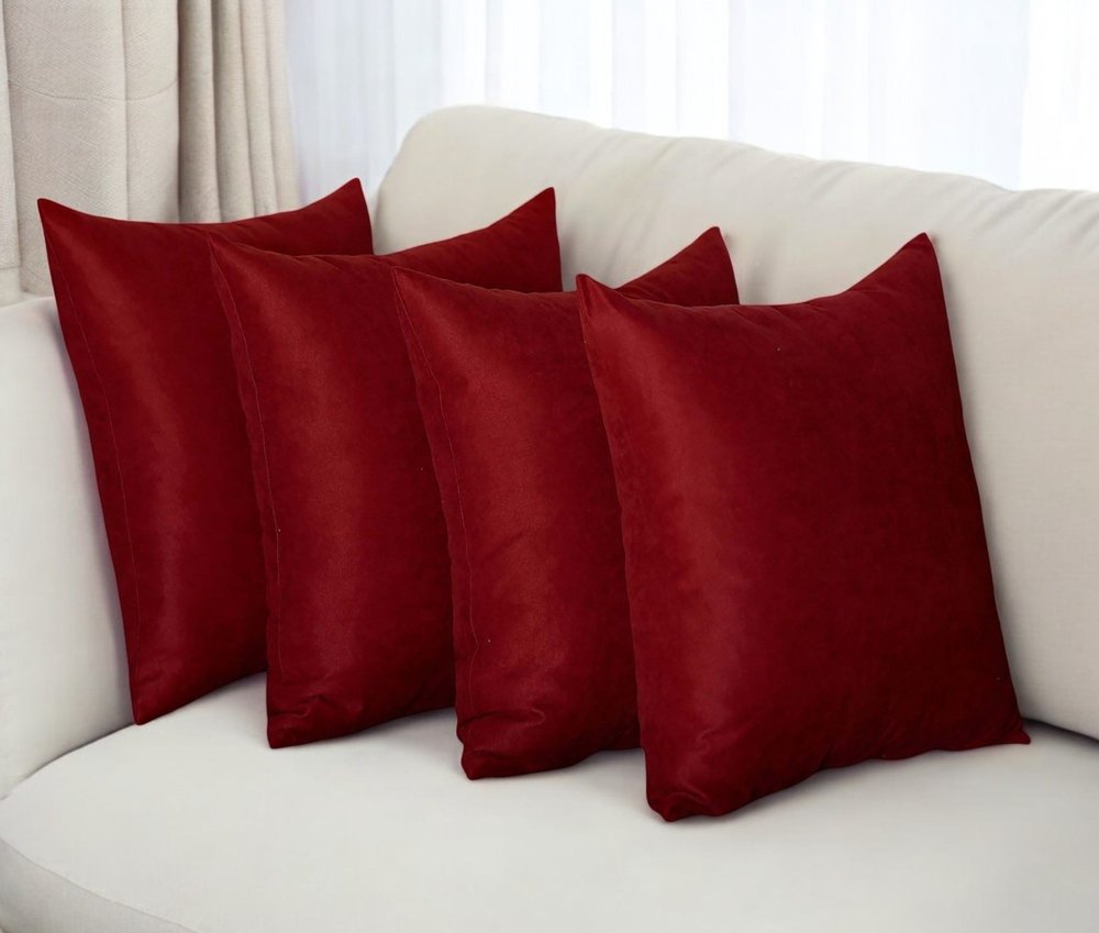 Set of Four 18" Red Fabric Throw Pillow Covers