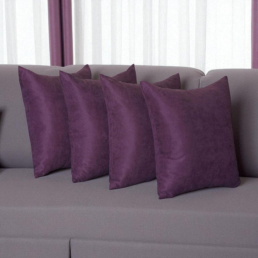 Set Of Four 18" X 18" Purple Polyester Zippered Pillow Cover