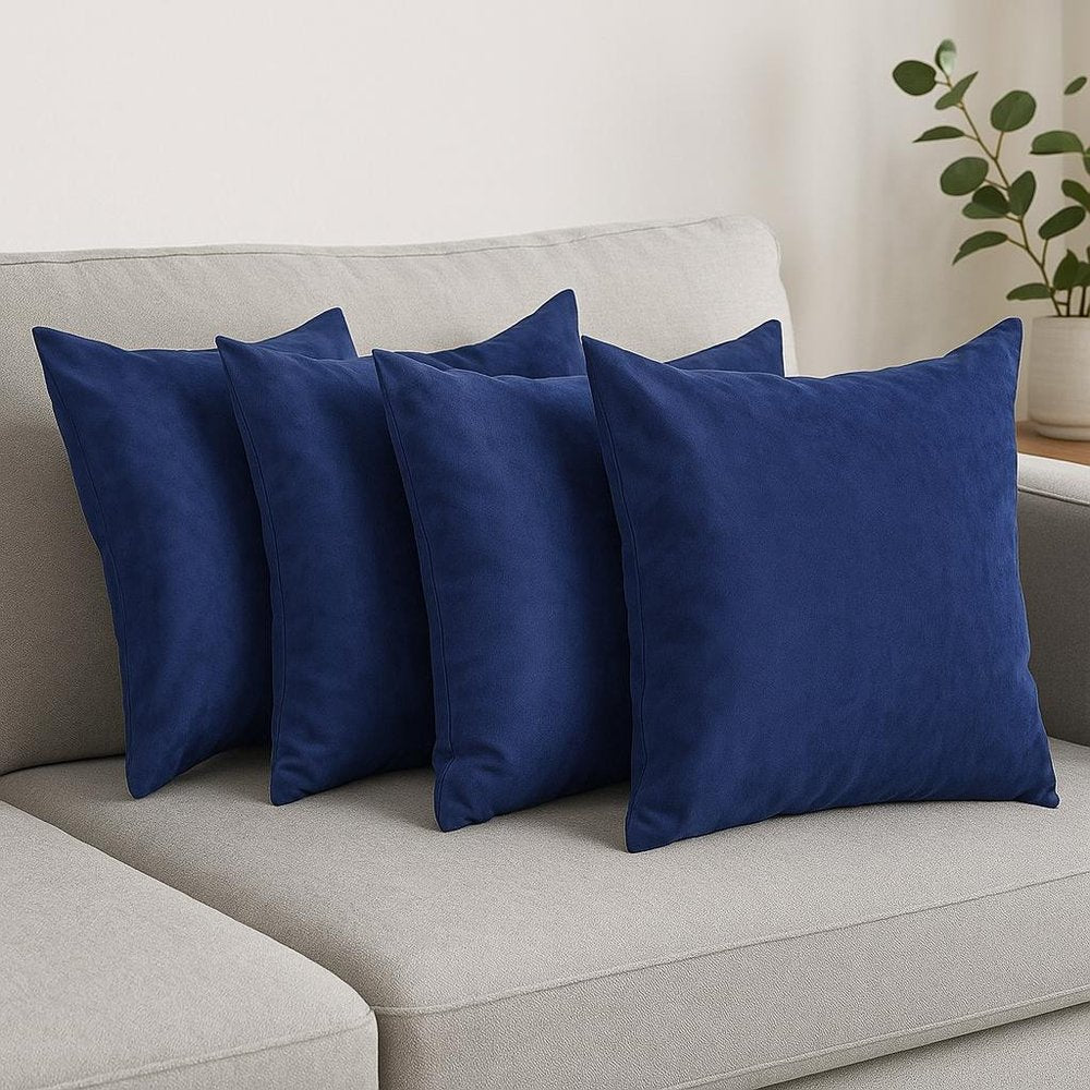 Set Of Four 18" X 18" Navy Blue Polyester Zippered Pillow Cover