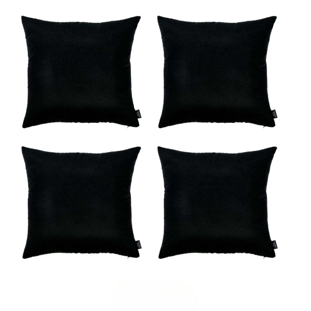 Set Of Four 18" X 18" Black Polyester Zippered Pillow Cover