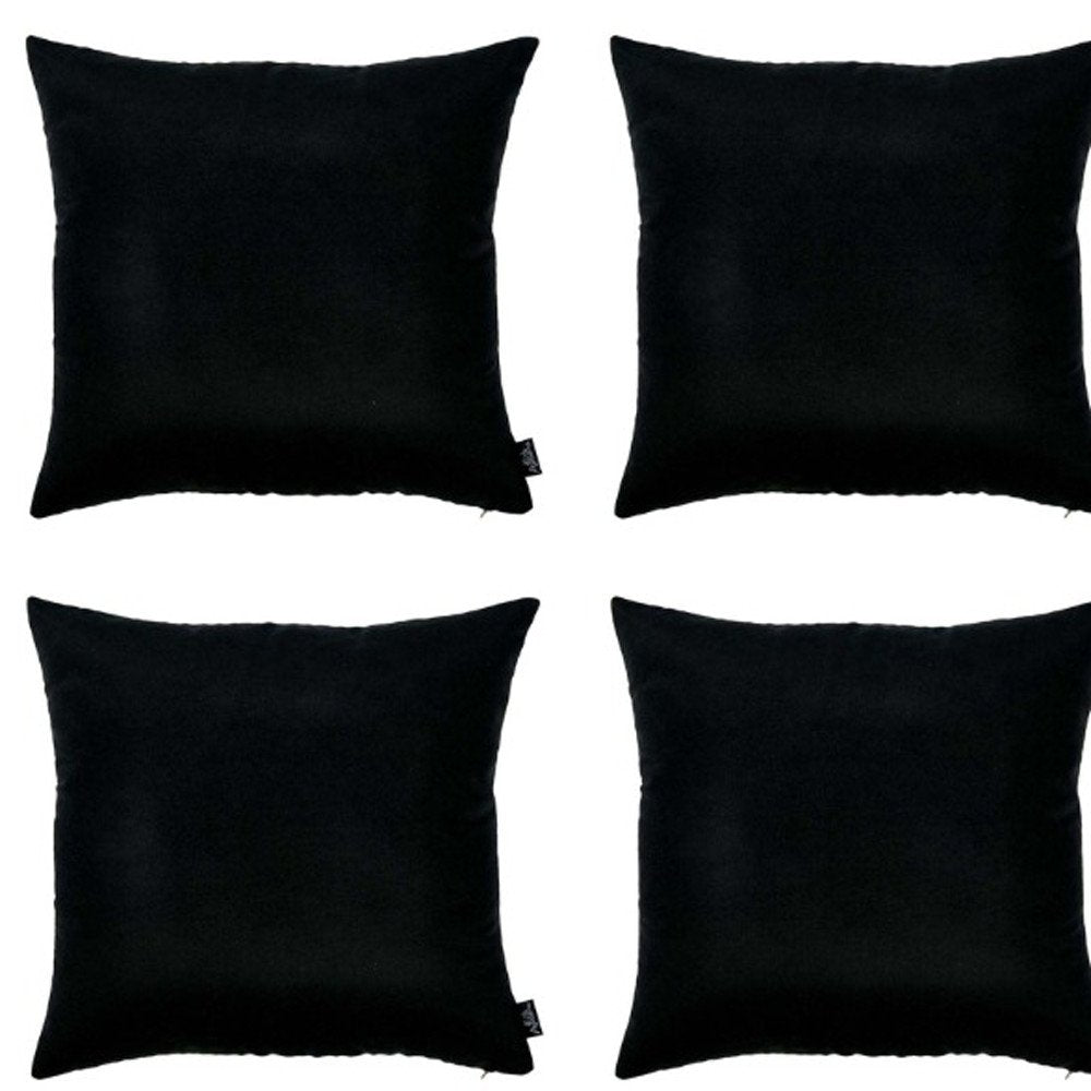 Set Of Four 18" X 18" Black Polyester Zippered Pillow Cover