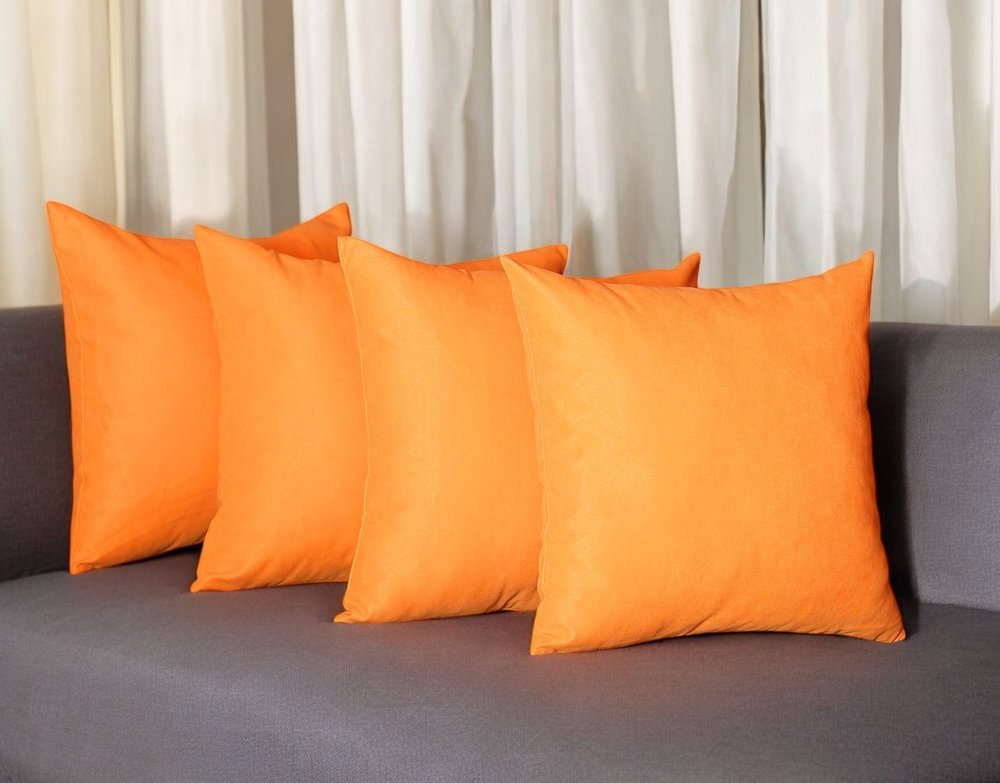 Set of Four 20" Orange Fabric Throw Pillow Covers