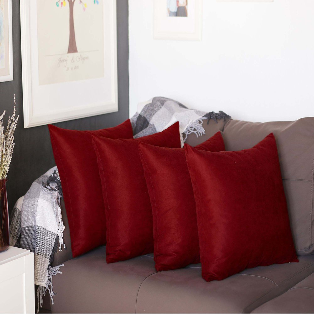 Set of Four 20" Red Fabric Throw Pillow Covers