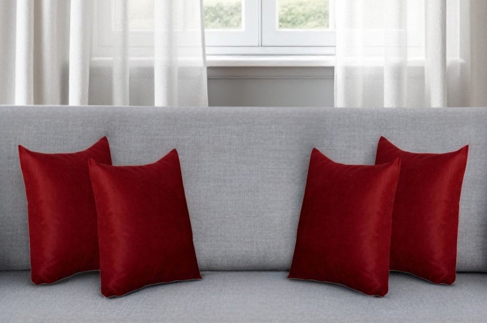 Set of Four 20" Red Fabric Throw Pillow Covers