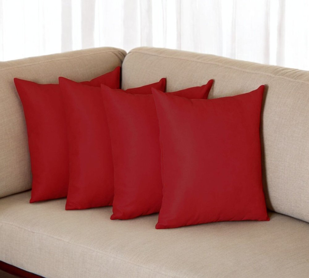 Set of Four 20" Red Fabric Throw Pillow Covers
