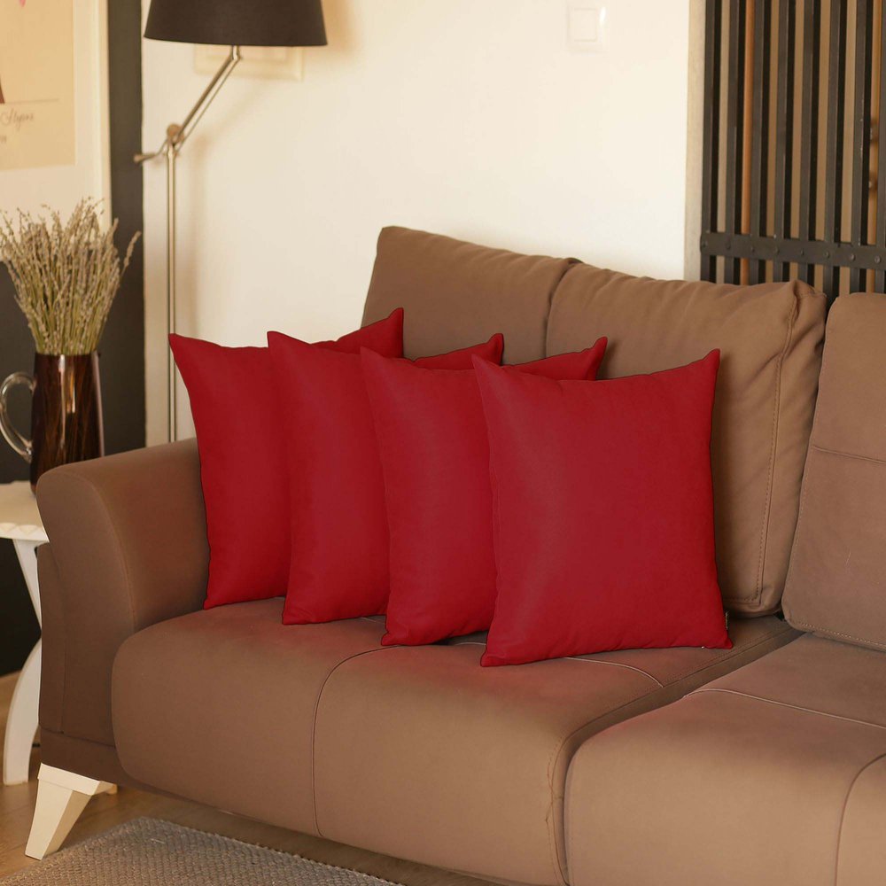 Set of Four 20" Red Fabric Throw Pillow Covers