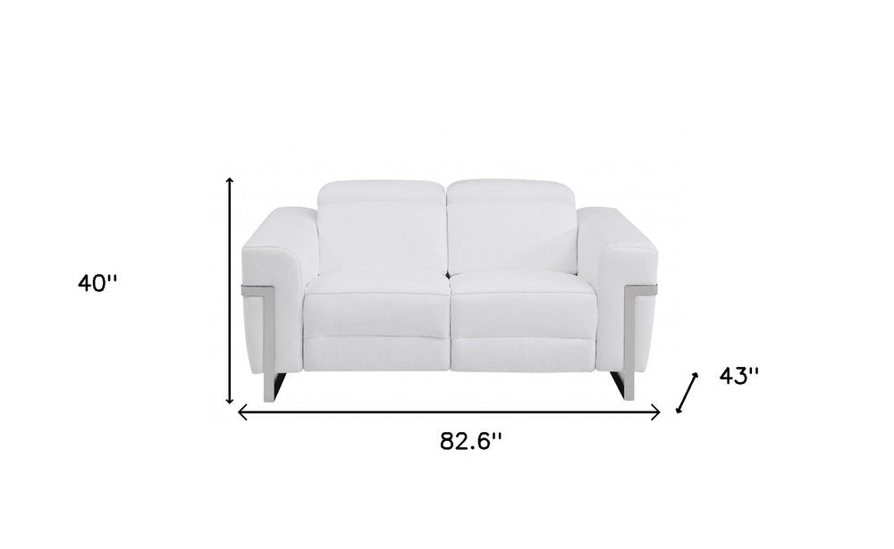 Two Piece White Italian Leather Five Person Seating Set