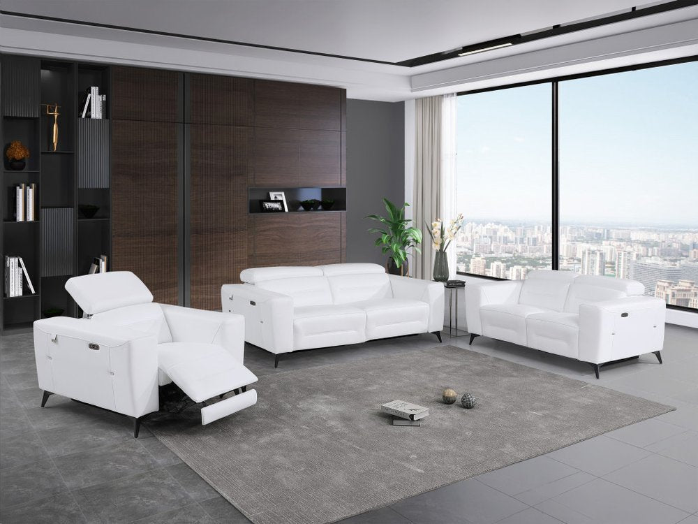 Three Piece White Italian Leather Six Person Seating Set
